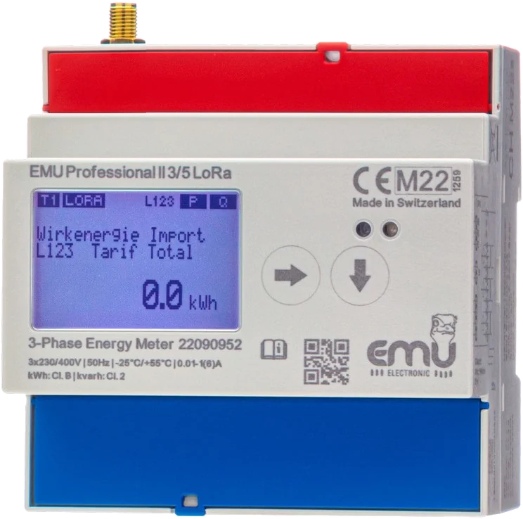 EMU Professional II 3/5 LoRa für Wandleranschluss, Frontansicht mit SMA-Antennenanschluss